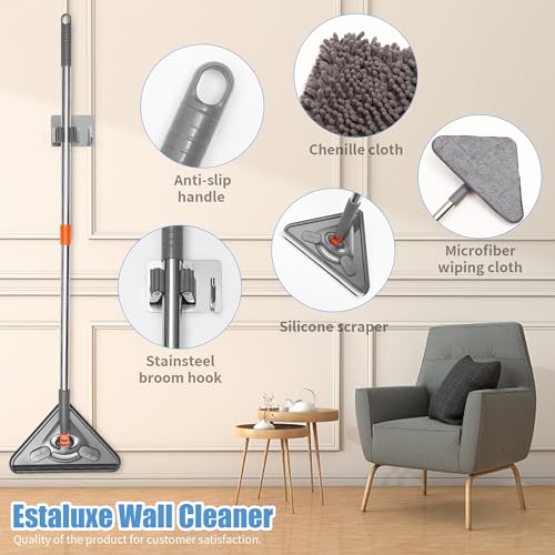 85" Wall Mop Cleaner with Long Handle and Stainless Steel Hook - 180° Rotating Wall Cleaner - Duster Tool for Walls, Multifunctional Scrapper, Ceiling, Windows and Floor with Extension Poles - size: Triangular