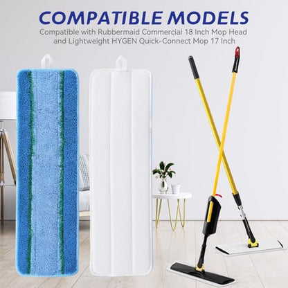 Upgraded Replacement Microfiber Mop Pads for Rubbermaid Commercial 18 Inch Mop 17 Inch Mops, Reusable Wet & Dry Commercial Cleaning Flat Mops System 18" 17" Refill Head for Multi-Surface Floor-8 Pack - color: Upgrades Blue 8pack