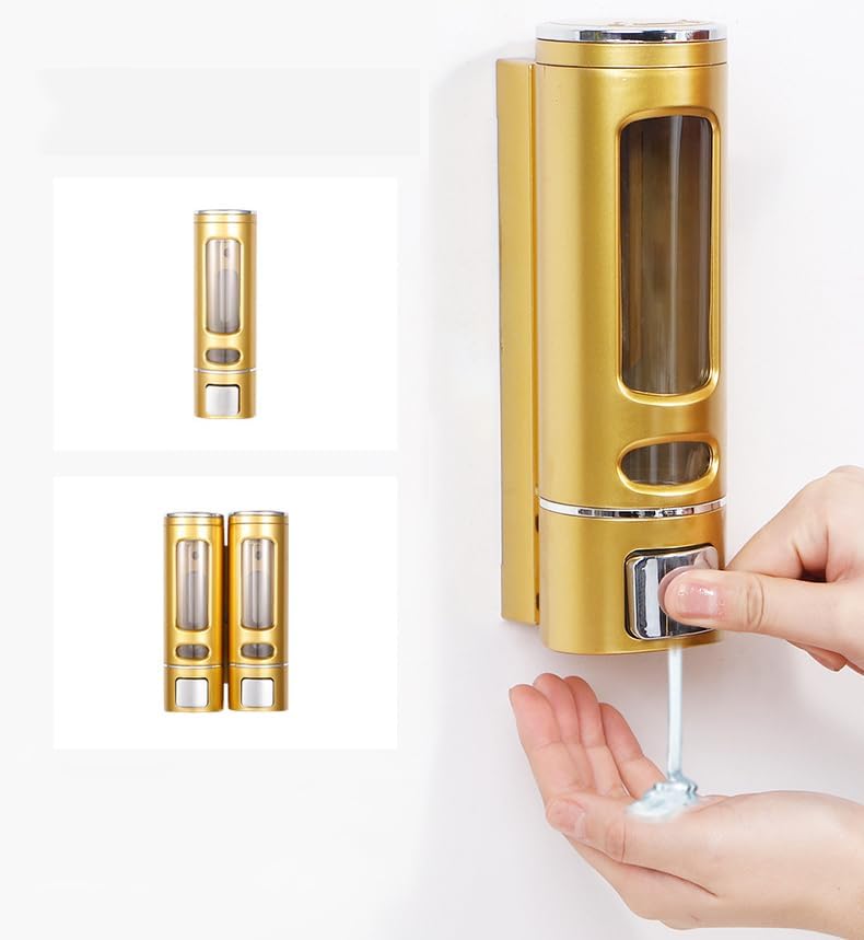 Liquid Soap Dispenser Wall Mount, 1 Chamber Bathroom Shower Pump Dispenser,Press Manually Lotion Soap Dispenser Use for Shampoo, Soap, Conditioner, Shower Gel, for Bathroom Kitchen Hotel (Gold) - size: 1 Chamber