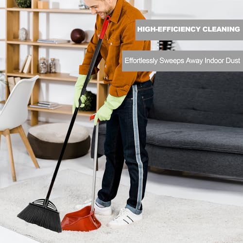 Four-Section Rod Long-Handled Broom,Heavy-Duty Broom, Angle Broom for Outdoor/Indoor（Black+Red） - color: Black+red