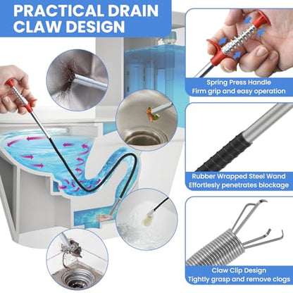 Aifeier ET Drain Clog Removal Tool (2 Pcs), Sink Drain Snakes Hair Removal (8 Pcs), Effectively Removes Hair and Other Clogs from Toilet, Kitchen Sinks, and Bathroom Tub (8+2)