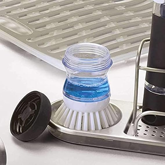 Soap Dispensing Dish Scrub Brush with Liquid Dispenser, Multicolour, Plastic, 3.5 Inches, Kitchen Sink Cleaner Dish Washer and Other Household Cleaner (Pack of 5) - size: PACK OF 5