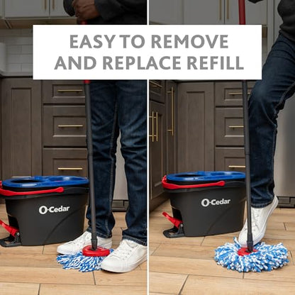 O-Cedar RinseClean Spin Mop & Bucket System + 2 Extra Mop Heads | Clean with Water | Removes 99% of Bacteria - color: Rinseclean Spin Mop & Bucket + 2 Extra Refills