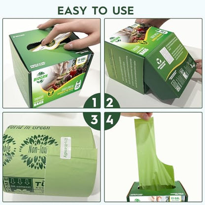 10-13 Gallon Compostable Trash Bags with Handles Tie 30 Bags Biodegradable Garbage Bags Food Scrap Green Waste Bags Thick 0.87 Mil 49.21 Liter ASTM D6400, US BPI and OK Compost Home Certified - color: 13 Gal, Handles Bags, 30 Count