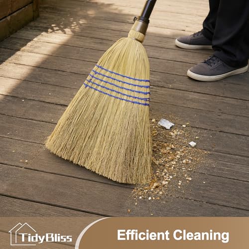 TidyBliss Corn Broom Heavy Duty, 59 inches Tall Household Indoor Outdoor Natural Straw Brush for Sweeping Garden, Garage, Yard, Porch, Patio, Sidewalk, Concrete, Stone Floors