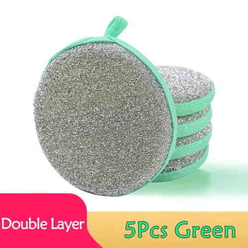 5pcs Double-Sided Dishwashing Sponges – Non-Scratch Pan & Pot Cleaning Tools – Durable Household Kitchen Scrubbers for Tableware - Yellow