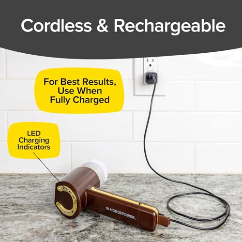 Horsepower Scrubber Gold Edition, Longer Battery Life, Electric Power, Rechargeable, Spins 350 RPM, Waterproof, 5 Brush Heads, AS SEEN ON TV, Cleans Dirt & Grime: Bathrooms, Kitchen, Indoors/Outdoors - style: Extra Battery Life