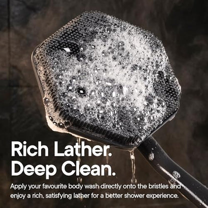 TOOLETRIES Silicone Back Scrubber for Shower, Exfoliating Body & Bath Brush, Long Ergonomic Handle, Non-Slip Grip for Hard-to-Reach Areas, Hygienic Silicone Bath Accessory for Men & Women - Charcoal