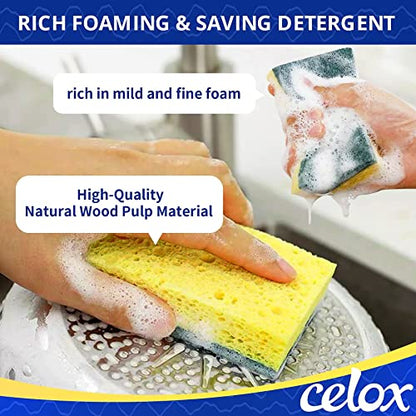 CELOX Sponges Kitchen, Cleaning Sponge for Dish, Yellow, 12 Pack - color: Green and Yellow - F