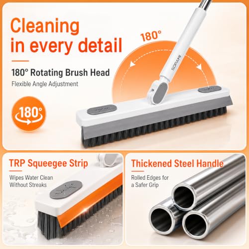 SOPAMI Grout Cleaner Brush with Long Handle, V-Shaped Floor Scrub Brush Swivel Grout Brush Stiff Bristle Floor Grout Scrubber for Bathroom, Tile Line, Crevice, Kitchen, Wall, Deck, Garage