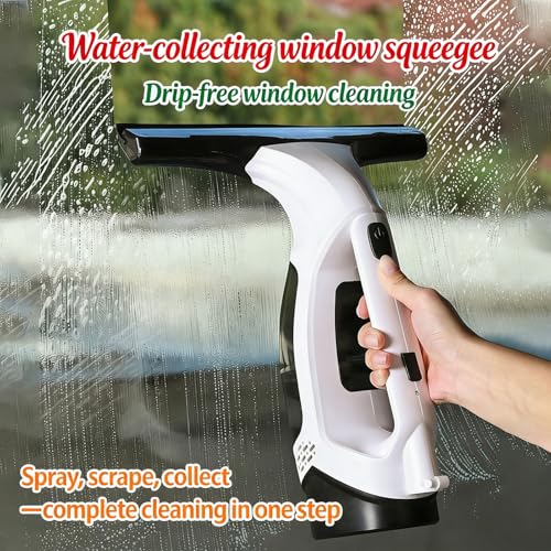 Cordless Window Vacuum Cleaner, Handheld Glass Cleaning Vacuum with 150ml Tank Telescopic Pole Spray Bottle Microfiber Squeegee Adjustable Nozzle for Windows Mirrors Tiles Shower Cleaning