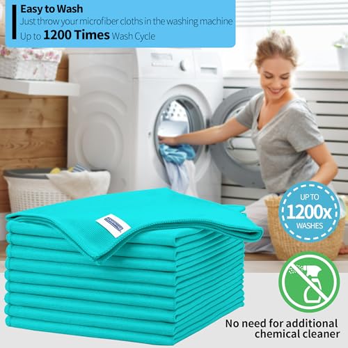 Microfiber Cleaning Cloth - 10 Pack Glasses Cleaning Cloth, 16" x 14" Window Cleaning Rags, Streak Free Lint Free Polishing Cloths Wipes for Eye Glass, Stainless Steel, Windshield, Turquoise - color: Turquoise, size: 16" x 14"