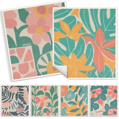6 Pack Swedish Dishcloths for Kitchen, Reusable Soft Kitchen Towels Dish Cloths Set Absorbent Sponge Cleaning Washable Quick Drying Bar Hand Washing, Flower - color: Flower