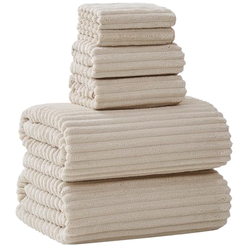 Extra Large Bath Towel Set of 6 (40"x80"),Oversized Bath Sheet Super Soft Highly Absorbent Microfibers Quick Dry Luxury Shower Towel for Bathroom Spa Gym Hotel Yoga(Beige, 6Piece) - color: Beige, size: 6Piece Towel Set