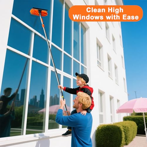 BITOPE 2 in 1 Squeegee for Window Cleaning Tool,Long Handle Window Cleaner Tool with Stainless Steel Extension Pole for Car,Shower, Glass Doors, Outdoor High Window - size: 61 inch