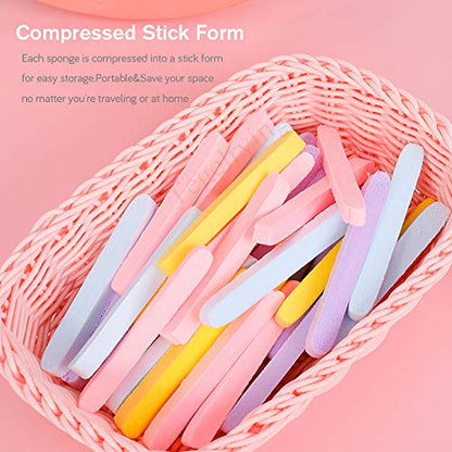 Facial Sponge Compressed,60 Pcs PVA Professional Makeup Removal Wash Round Face Sponges Spa Pads Exfoliating Cleansing for Women,Yellow,Pink,Blue,Purple - color: Yellow,Blue,Purple,Pink