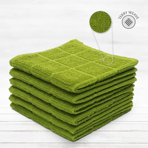 100% Cotton Terry Dish Cloth & Dish Towel, 6 Pack, Super Soft and Absorbent Kitchen Towels, Perfect for Kitchen Cleaning and Dish Washing (Green 6 Pack) - color: Green 6 Pack