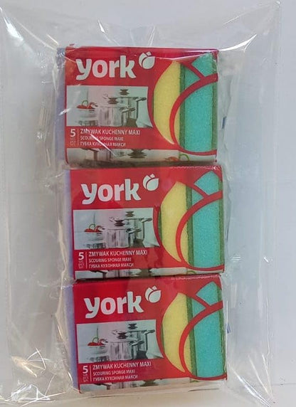 York Scouring Sponge Non-Abrasive Cleaning Scouring Heavy-Duty Scrub Sponge for Kitchen Scratch Proof Utensil Scrubber Pads for Pots, Pans, Non-Stick Cookware Sponge for Kitchen-5 Piece Multicolour