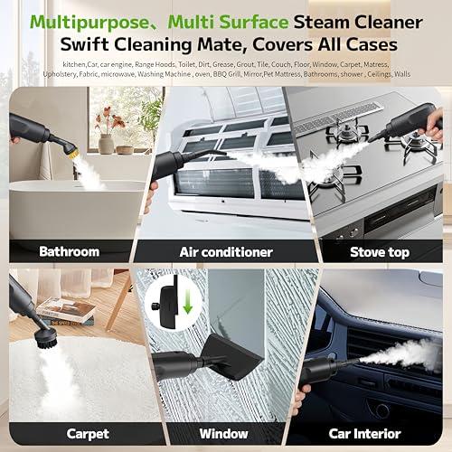 Pressurized Handheld Steam Cleaner 2500W, 54oz Large-Capacity Steamer with 3-Level Adjustable Steam, 15s Heat-Up & 15Pcs Accessories – for Car, Tile, Grout, Couch, Floor, Bed, Dirt, Furniture - color: White
