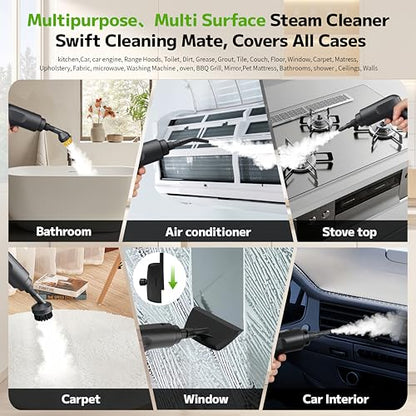 Pressurized Handheld Steam Cleaner 2500W, 54oz Large-Capacity Steamer with 3-Level Adjustable Steam, 15s Heat-Up & 15Pcs Accessories – for Car, Tile, Grout, Couch, Floor, Bed, Dirt, Furniture - color: White
