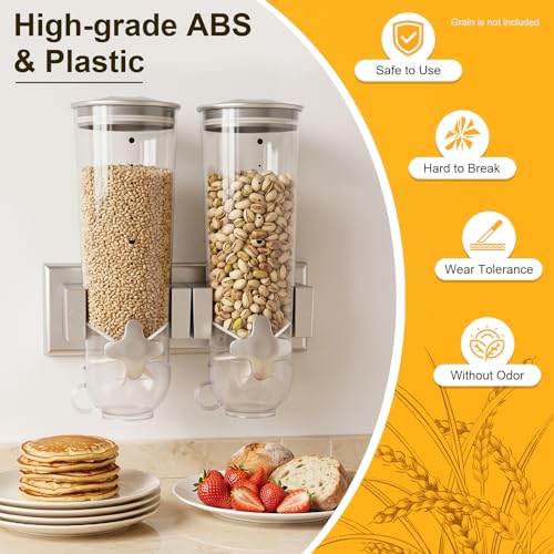 Wall-mounted Food Dispenser, 3L 2 Buckets Coffee Bean Candy Rice Dispenser, Dry Food Dispenser Cereal Dispenser Grain Storage Dispenser for Home, Kitchen, Countertop, Cutlery Rack (White) - color: White