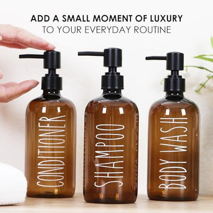 HOMCDALY Shampoo and Conditioner Dispenser Set of 3, 21oz Shower Soap Bottles with Pump, Refillable Shampoo Conditioner Body Wash Dispenser, Empty Bathroom Shower Shampoo Bottles(P-Brown) - color: Brown-21on