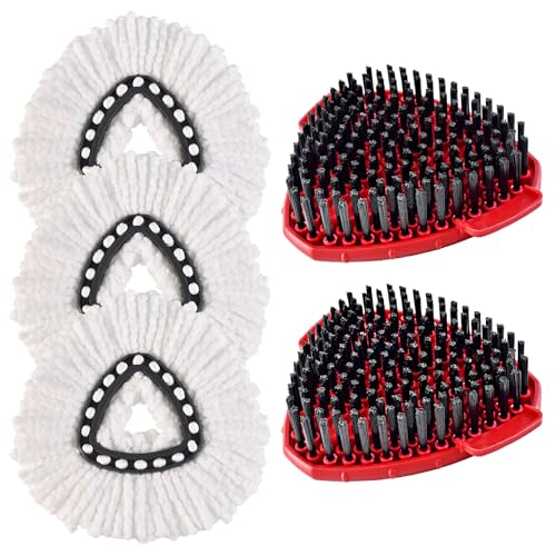 3PCS Mop Heads Replacements for OCedar, 2PCS Scrub Brush Compatible with O Cedar EasyWring 1 Tank System, Dry and Wet for Cleaning All Hard-surfaced Floors - color: White