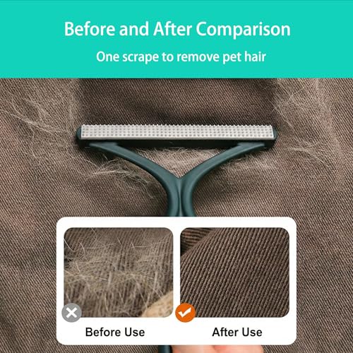 Carpet Rake for Pet Hair Removal, Adjustable Rubber Broom with Squeegee, 4-Piece Pet Hair Remover Kit with Gloves & Scraper for Dog & Cat Hair, Rugs, Couch, Car Seats