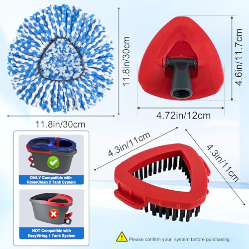 Mop Replacement Heads for O Cedar RinseClean 2 Tank System,2 Microfiber Mop Head Refills,1 Scrubber mophead and 1 Mops Base Combo Set for O-Cedar 2 Tank,MOp Replace Heads for Wet/Dry Floor Cleaning - size: for Ocedar 2 Tank