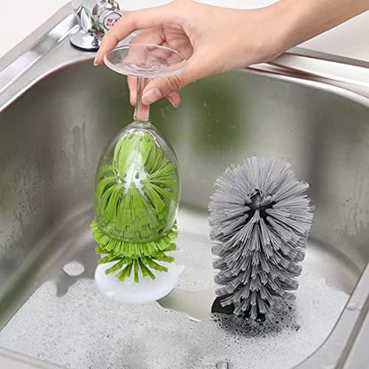 2PCS Glass Cleaning Brush with Suction Cup, Kitchen Bottle and Wine Cup Cleaner, Stable Washing for Cups, Mugs, Decanters and Jugs, Green - color: Green, size: 2PCS