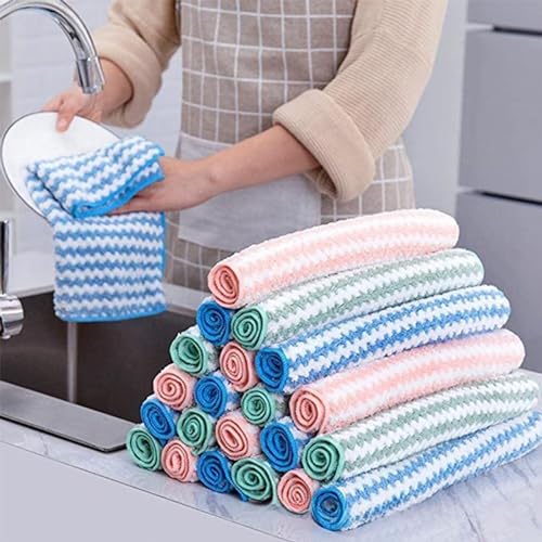 Generic 20 Pack Kitchen Dish Cloths, 2024 New Ultra Soft and Absorbent Dish Towels, Reusable Fast Drying Microfiber Cleaning Cloth, 8.6 x 8.6 inches, Multicolor, Small