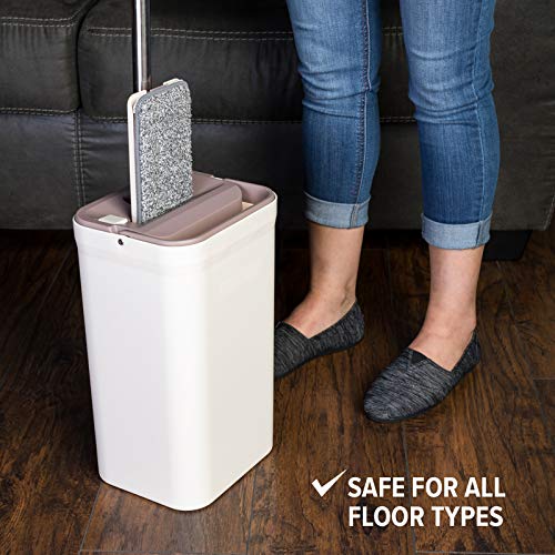 JFB Home Products Micro Flat Mop & Bucket System, Hands-Free Wringing Floor Cleaning, 3 Washable & Reusable Microfiber Pads, Wet or Dry Usage on Wood, Marble, Tile, Laminate, Ceramic and Vinyl Floors - color: Beige
