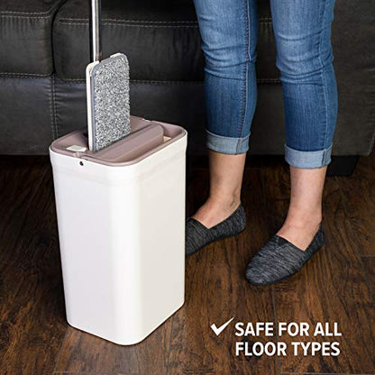 JFB Home Products Micro Flat Mop & Bucket System, Hands-Free Wringing Floor Cleaning, 3 Washable & Reusable Microfiber Pads, Wet or Dry Usage on Wood, Marble, Tile, Laminate, Ceramic and Vinyl Floors - color: Beige