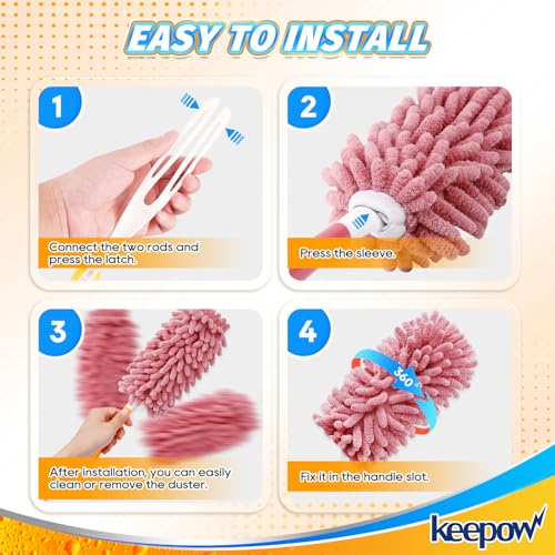 KEEPOW 4 Pack Pink Duster Refills Compatible with Swiffer Hand Duster, Reusable Microfiber Pads Compatible with Swiffer Dusters Refills, Heavy Duty Dusting for Furniture Blind(Handle is Not Included) - color: Pink-4 Pack