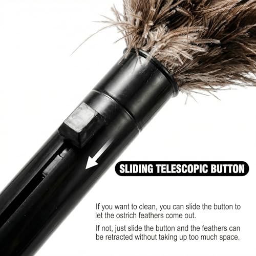 Goaste 2 Pack Ostrich Feather Duster, 15 Inch Fluffy Natural Feather Duster, Soft-Feather Mopping with Plastic Handle, Extensible Ostrich Feather Cleaning Supplies for Keyboard, Home, Car, Office