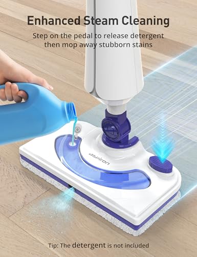 Aspiron Professional Steam Mop Cleaner, 1300W Floor Steamer with Detergent Chamber, 25S Heat Up, Lightweight Steamer for Cleaning with 2 Washable Pads, Safe for Tiles, Upholstery, Hardwood, White