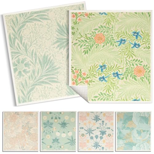 6 - Pack Swedish Kitchen Dish Cloths - Reusable Paper Towels for Counters & Dishes - Eco Friendly Cellulose Sponge Cloth (Flower Pattern) - color: D-flower Pattern