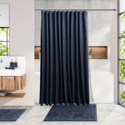 Clara Clark Bathroom Accessories Set - Bathroom Set, Bathroom Sets with Shower Curtain and Rugs, Shower Curtain Set with Bathroom Trash Can - Navy - 22PC - color: Navy Blue, size: Complete Set + Bath Rugs