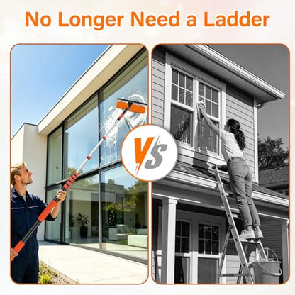 36FT High Reach Duster with Extension Pole 5-30FT, 4-in-1 Cleaning Kit with Universal Swivel Joint, High Ceiling Fan Cleaner Duster, Cobweb Duster, Microfiber Feather Duster and Window Squeegee - size: 30FT Pole