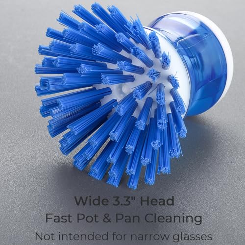 Dish Brush with Soap Dispenser, Stiff Bristles Dish Scrubber for Pots, Pans & Sink Cleaning, 2 Pack - color: Blue 2 Pack