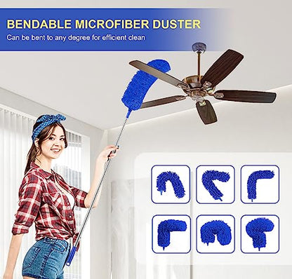 Dusters for Cleaning, Newliton Duster with Extension Pole Microfiber Ceiling Fan Cobweb Duster, Long Duster for High Ceilings Wall Refrigerator Appliance Baseboard Home Furniture Blinds - color: Blue