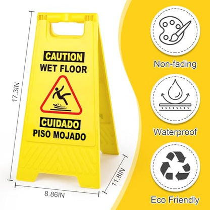 XPCARE Wet Floor Sign，Collapsible Bilingual Caution Wet Floor Sign, Double-Sided A-Frame Safety Caution Signs Commercial, 17.5 Inches, Yellow(2 PACK)