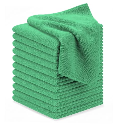 Avalon Towels Microfiber Cleaning Cloths (Value Pack of 12) - Size 12 x 12 Inches, Highly Absorbent Cleaning Rags, Lint Free, Reusable and Washable, Microfiber Towels for Cars - color: Green, size: Pack of 12 - 12x12 Inches