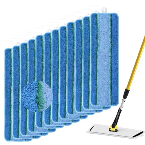 Upgraded Replacement Microfiber Mop Pads for Rubbermaid Commercial 18 Inch Mop 17 Inch Mops, Reusable Wet & Dry Commercial Cleaning Flat Mops System 18" 17" Refill Head for Multi-Surface Floor-12Pack - color: Upgrades Blue 12pack