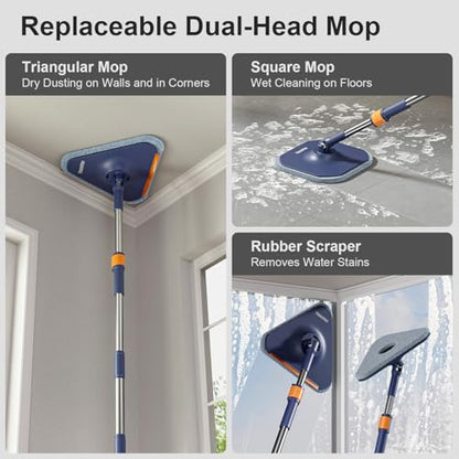 HoMettler Spin Mop and Bucket Set, Mop Bucket with Separate Dirty Water System, Deep-Cleaning Mops for Floors/Wall, Versatile Mops (Spin Mop Set with Triangular Head) - size: Spin Mop Set with Triangular Head