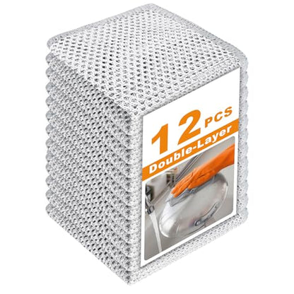12 Pcs New Upgrade 3-Layer Metal Dish Cloth, No Scratches Wire Cleaning Cloth , Reusable Multipurpose Wire Dishwashing Rag for Kitchen Cleaning Cloths,Sinks,Dishes,Stove Top, Dimensions,7.87” x 7.87”