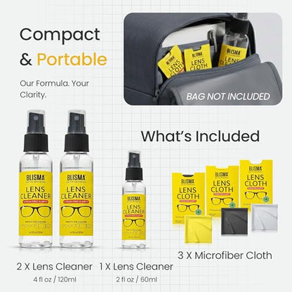 Crystal Clear Eyeglass Lens Cleaner Spray Kit | 2 × 60 ml + 2 Microfiber Cloths | See Crystal Clear | Glasses, Sunglasses & Optical Lenses | Pack of 6
