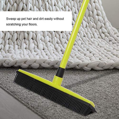 Pet Hair Sweeper, Rubber Broom Pet Hair Lint Removal Device with Telescopic Bristles Sweep Cleaner 27 to 47 Inches Adjustable Length Rubber Bristles TPE Scraper for Carpet Tile Hardwood Linoleum - color: Green