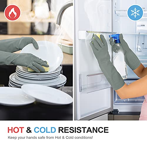 DABOGOSA MAMISON Reusable Household Dishwashing Cleaning Rubber Gloves, Non-Slip Kitchen Glove (1 Pair) - color: Gray, size: Large (Pack of 2)