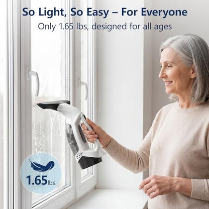 Window Vacuum Squeegee with Extendable Pole 31-40", 2000Pa Electric Window Cleaning Tool with 2200mAh and 150ml Dirty Water Tank, Long Handle Squeegee for Shower Glass, Window Cleaning